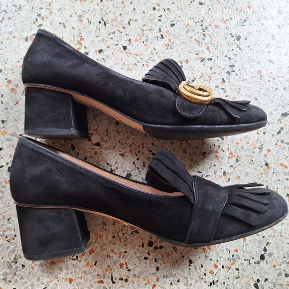 Gucci Marmont Suede Fringe GG Logo‎ Loafer Pumps - Picture 6 of 17